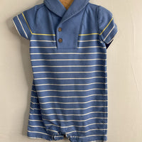 Size 3-6m: Janie and Jack Blue/White Striped Snap-Up Shorty Romper