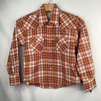 Size 8-10: Krazy Kids Red/Brown/White Plaid Snap-Up Shirt