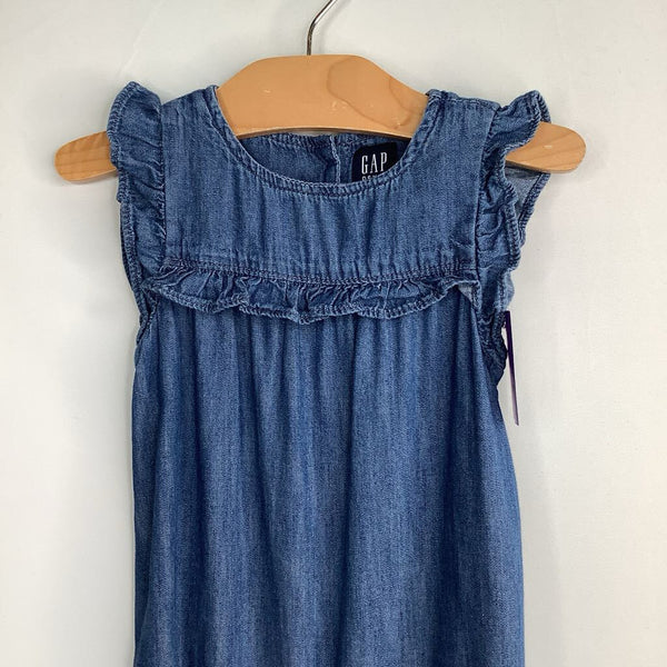 Size 18-24m: Gap Blue Denim Ruffle Trim Snap-Up Romper