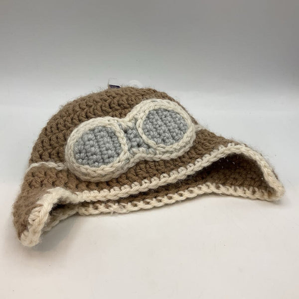 Size NB: Brown/Grey Knit Aviator Hat