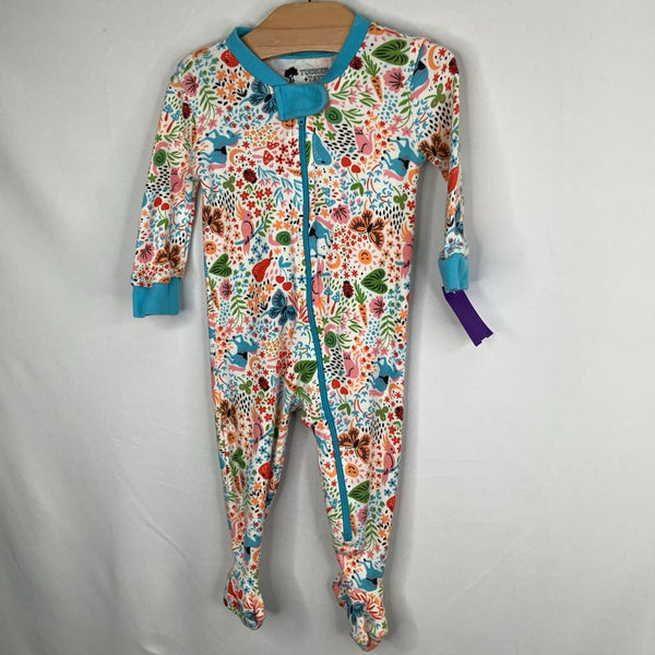 Size 3-6m: Tucker + Tate White/Colorful Forest Animals 1pc Zip-Up PJs