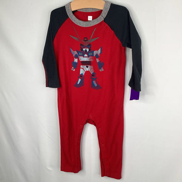 Size 6-12m: Tea Red/Navy/Grey Robot Snap-Up Romper