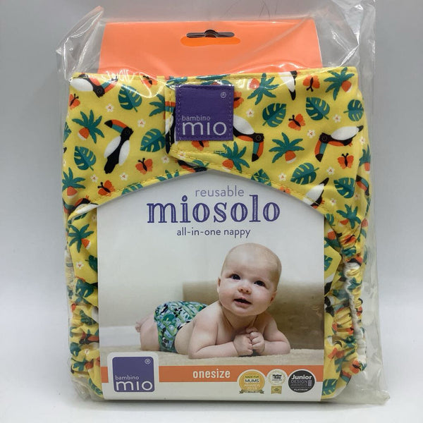 Size OS: Bambino Mio Yellow/Colorful Tropical Print All-in-One Diaper NEW