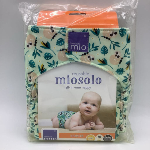 Size OS: Bambino Mio Blue/Multicolor Sloth Print All-in-One Diaper NEW