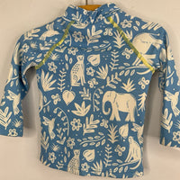 Size 3-6m: Boden Blue/White Jungle Print 2pc Rash Guard Suit