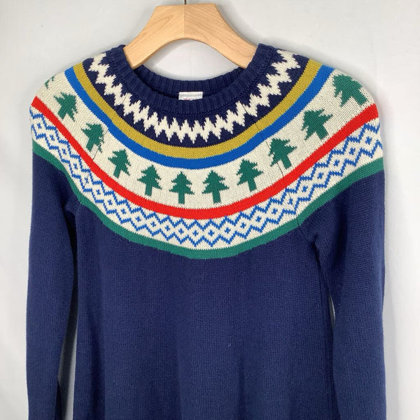 Size 10 (140): Hanna Andersson Navy/Colorful Holiday Trees Long Sleeve Dress REDUCED