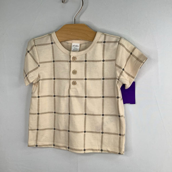 Size 9m: Petit Lem Tan/Grey Grid T-Shirt NEW w/ Tags