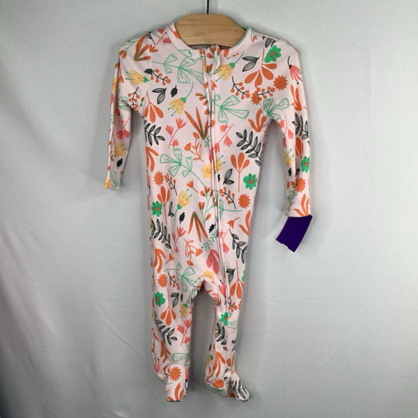 Size 3-6m: Nine West Pink/Colorful Floral Zip-Up Footy PJs