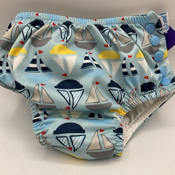 Size 6m: iPlay Blue/Colorful Sailboats Swim Diaper