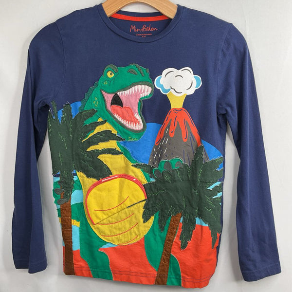 Size 9-10: Boden Blue/Colorful Dino/Volcano Applique Long Sleeve Shirt REDUCED