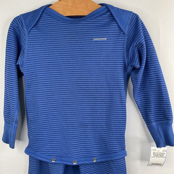 Size 2: Patagonia Blue Striped 2pc Capilene Base Layer Onesie/Pants