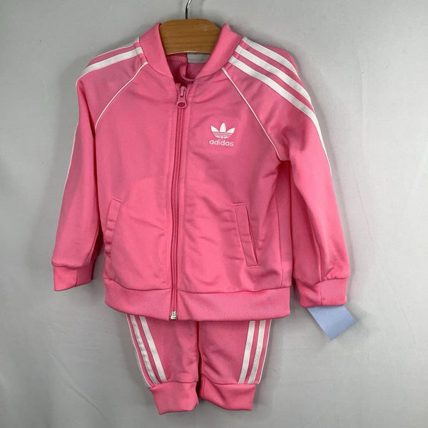 Size 12-18m: Adidas Pink/White Side Striped 2pc Track Suit