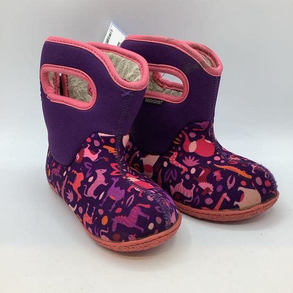 Size 8: Bogs Purple/Pink/Orange Animals Fleece Lined Rain Boots REDUCED