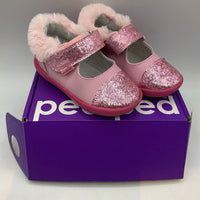 Size 7: Pediped Sassy PINK SPARKLE Mary Jane Velcro Shoes NEW