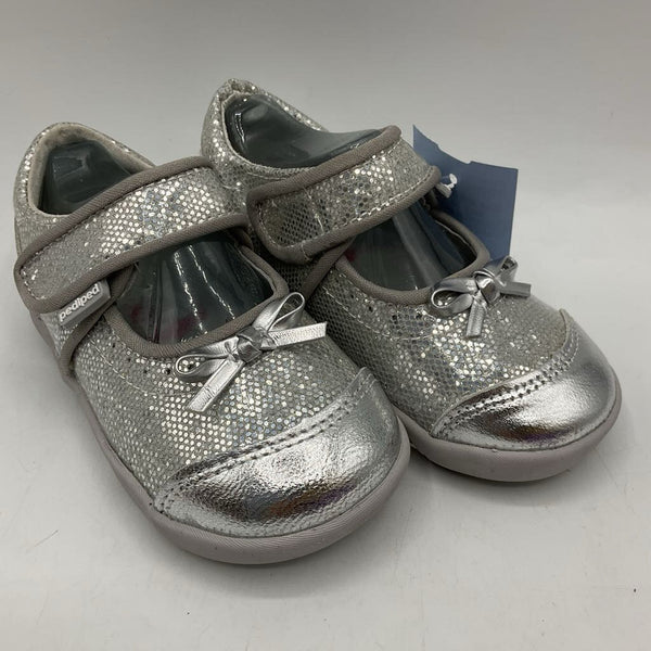 Size 6-6.5: Pediped Ines SILVER SPARKLE Mary Jane Velcro Shoes NEW