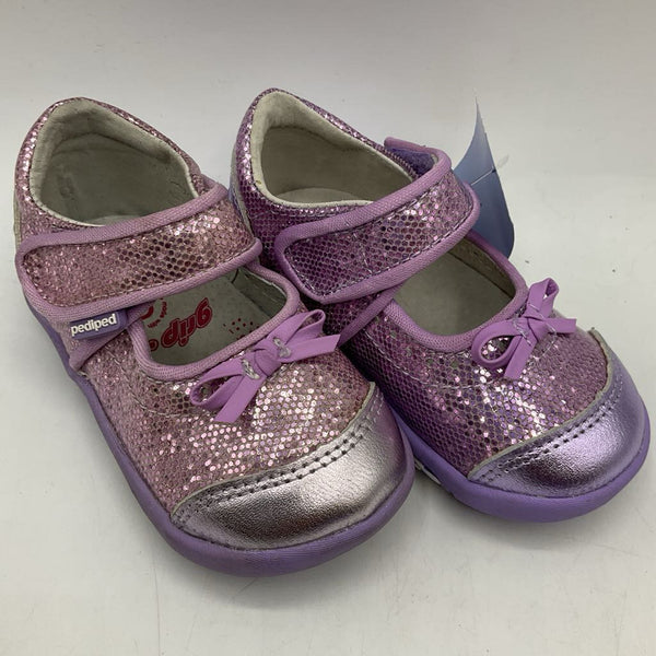 Size 5: Pediped Ines LAVENDER SPARKLE Mary Jane Velcro Shoes NEW