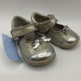 Size 4: Pediped Ines SILVER SPARKLE Mary Jane Velcro Shoes NEW