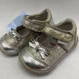 Size 4: Pediped Ines SILVER SPARKLE Mary Jane Velcro Shoes NEW