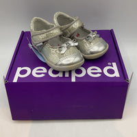 Size 4: Pediped Ines SILVER SPARKLE Mary Jane Velcro Shoes NEW