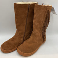 Size 3Y: Livie & Luca Brown Fringe Trim Sherpa Lined Zip-Up Boots