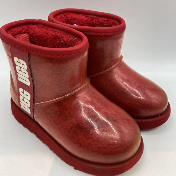 Size 10: UGG Clear/Red Sherpa Lined Boots