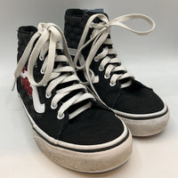 Size 1Y: Vans Black/White/Red Roses Lace-Up Sneakers