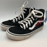 Size 1Y: Vans Black/White/Red Roses Lace-Up Sneakers