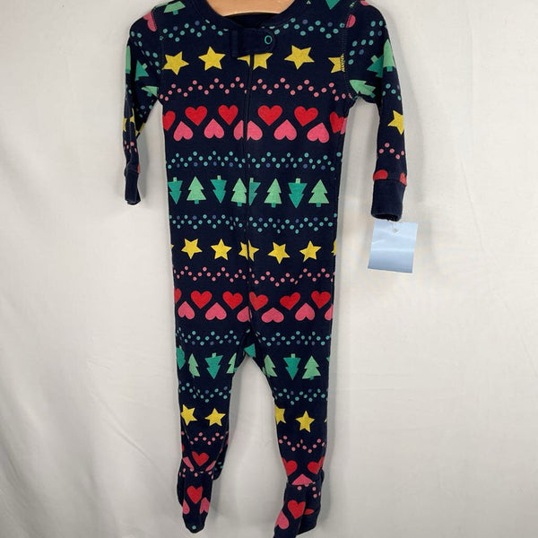 Size 3-6m: Primary Navy/Colorful Hearts/Trees 1pc Zip-Up Footy PJs