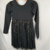 Size 8 (130): Hanna Andersson Black/Gold Stars Tulle Long Sleeve Dress