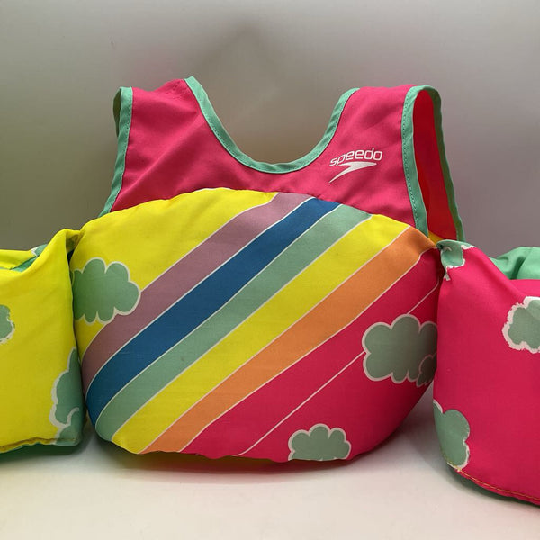 Size Child (30-50lb): Speedo Pink/Rainbow Life Vest