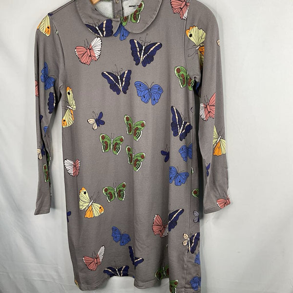 Size 10: Mini Rodini Grey/Colorful Butterflies Long Sleeve Dress