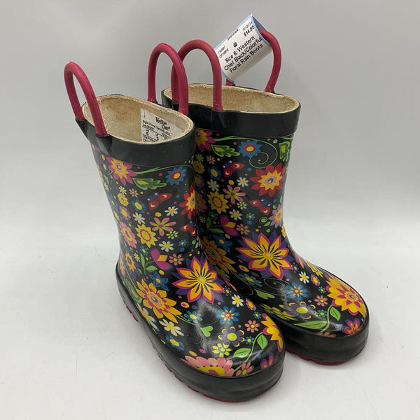 Size 6: Western Chief Black/Colorful Floral Rain Boots