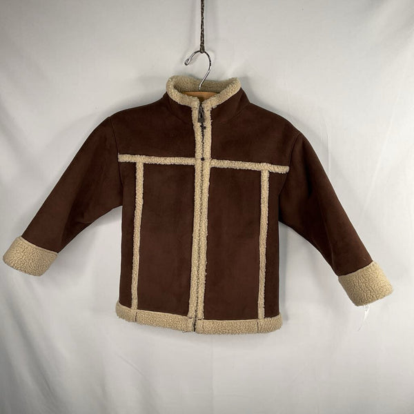 Size 3 (90): Hanna Andersson Brown Faux Sherling Lined Zip-Up Coat