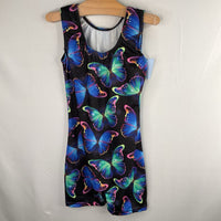 Size 8: Black/Colorful Butterflies Gymnastics Leotard