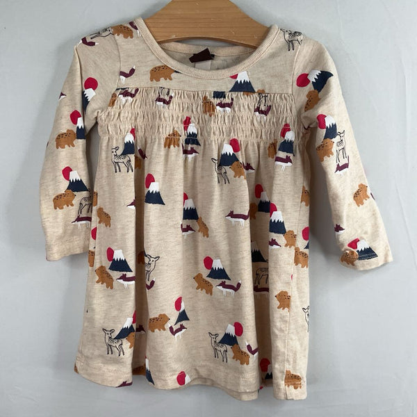 Size 6-9m: Tea Tan/Colorful Mountain Critters Long Sleeve Dress