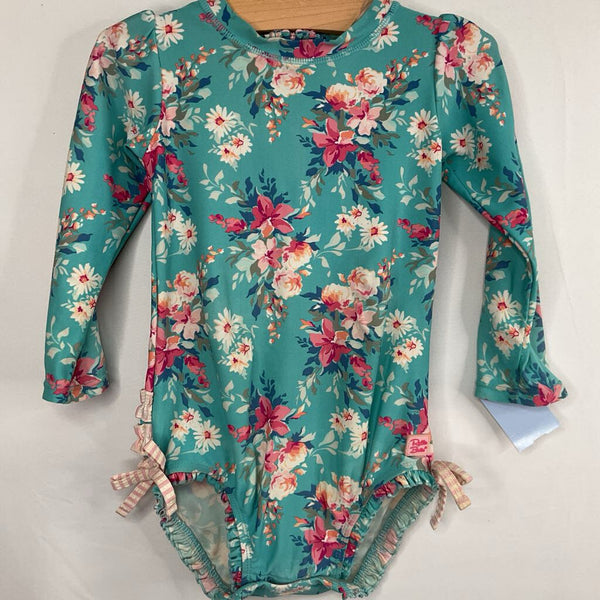 Size 2: Ruffle Butts Blue/White/Pink Floral1pc Rash Guard Suit