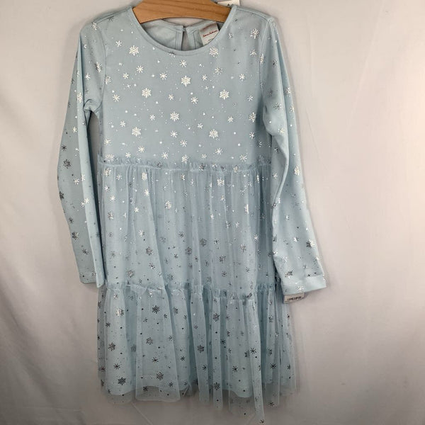 Size 6-7 (120): Hanna Andersson Blue/Silver Snowflakes Tulle Long Sleeve Dress NEW w/ Tags