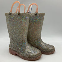 Size 6: Western Chief Silver/Pink Sparkle Light-Up Rain Boots