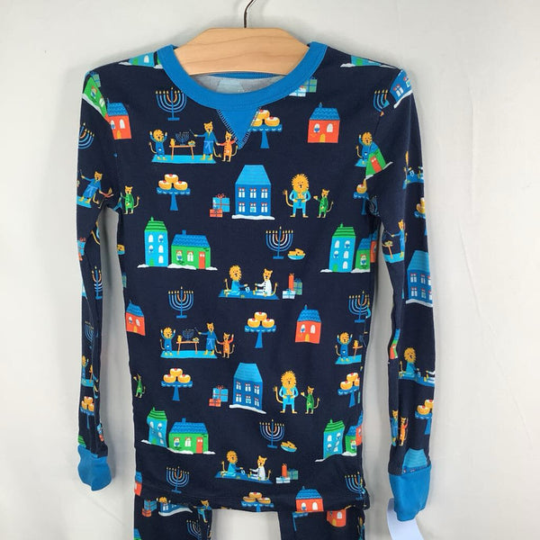 Size 8-10: Kids' HQ Blue/Colorful Hanukka Lions 2pc Holiday PJs