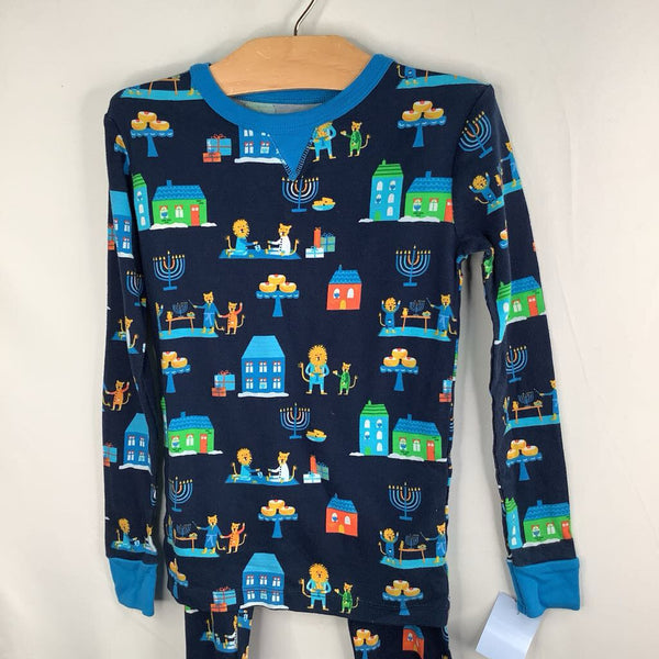 Size 8-10: Kids' HQ Blue/Colorful Hanukka Lions 2pc Holiday PJs