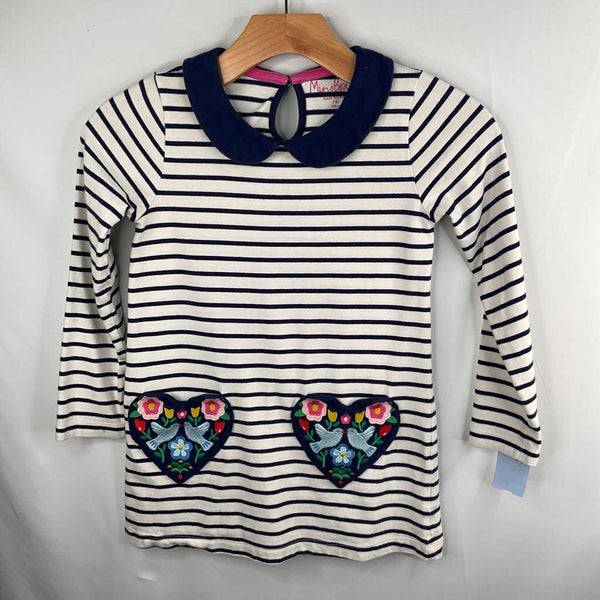 Size 7-8: Boden White/Navy/Colorful Birds/Striped Long Sleeve Top REDUCED