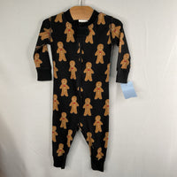 Size 3-6m (60): Hanna Andersson Black/Brown Gingerbread Men Organic Cotton 1pc Zip-Up Holiday PJs