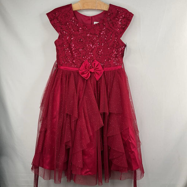 Size 6: Jona Michelle Red Sparkle Floral Tulle Fance Dress