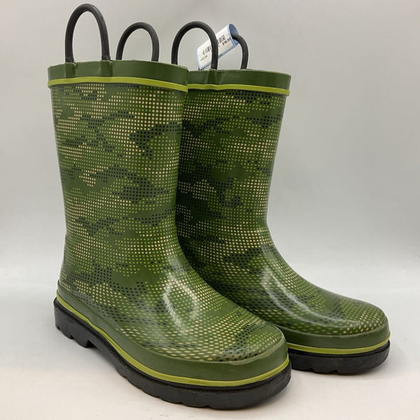 Size 7: Western Chief Green/Black Dots Rain Boots