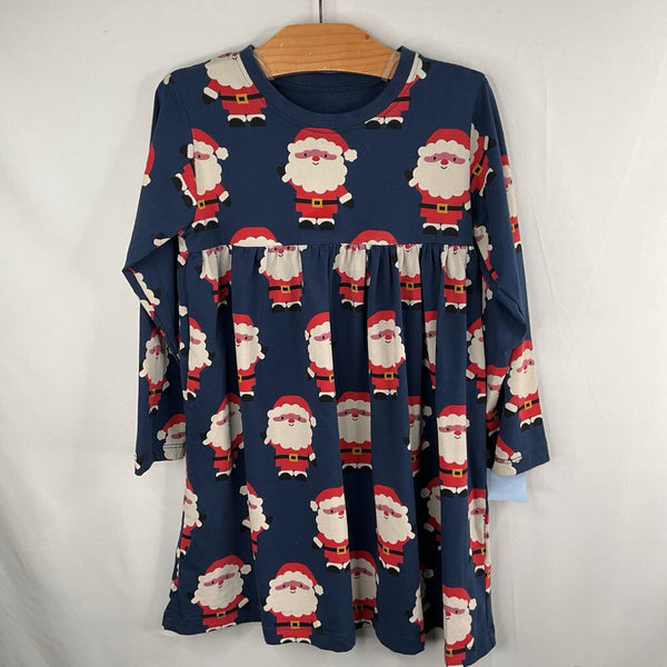 Size 5: Navy/Red Santa Print Long Sleeve Holiday Dress