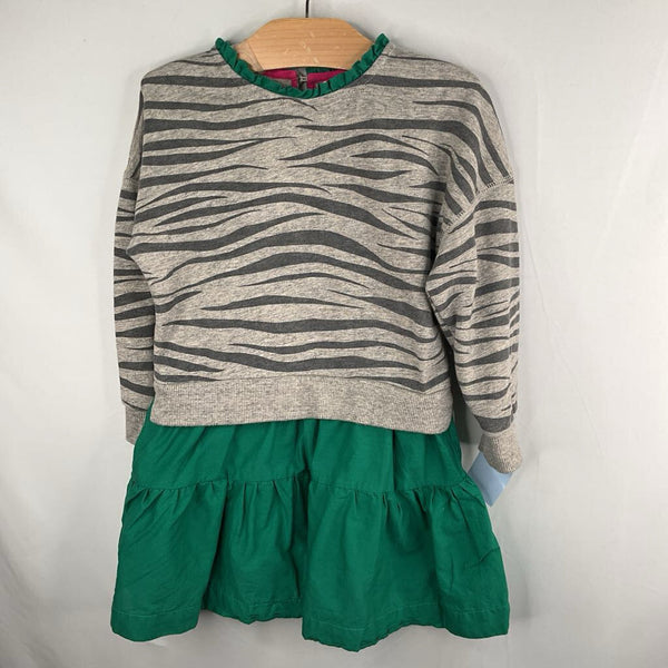 Size 4-5: Boden Grey/Green Tiger Stripes Long Sleeve Dress