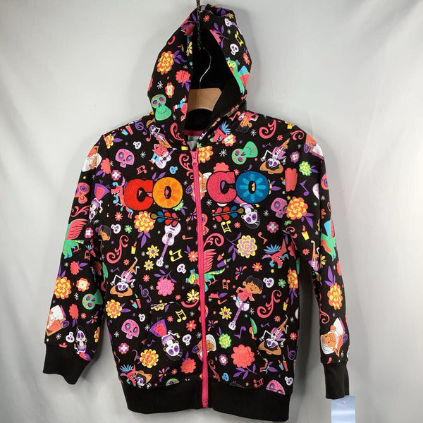 Size 7-8: Disney Black/Colorful Coco Print Zip-Up Hoodie