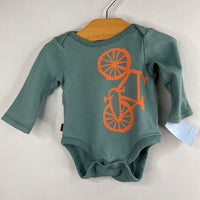 Size 0-3m: Tea Blue/Orange Bicycle Long Sleeve Onesie