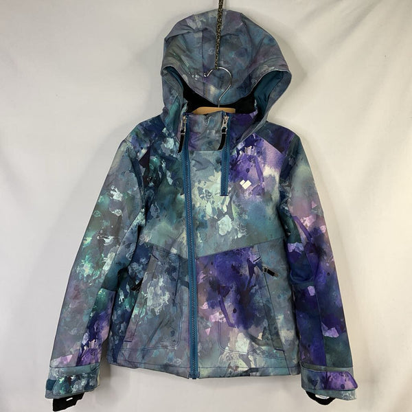 Size 6-7: Obermeyer Blue/Purple Watercolor Floral Poly-Fill Winter Coat