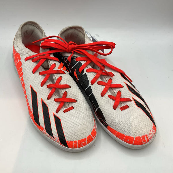 Size 4.5Y: Adidas White/Orange/Black Lace-Up Indoor Cleats